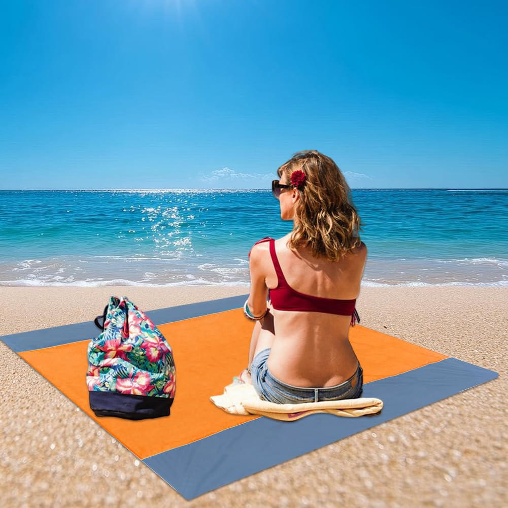GORGECRAFT Coperta Da Spiaggia Impermeabile Arancione tappetino Da Picnic Estivo Pieghevole Leggero Anti-Sabbia Ad Asciugatura Rapida con Picchetti e Borsa Portaoggetti per Campeggio Prato Parco