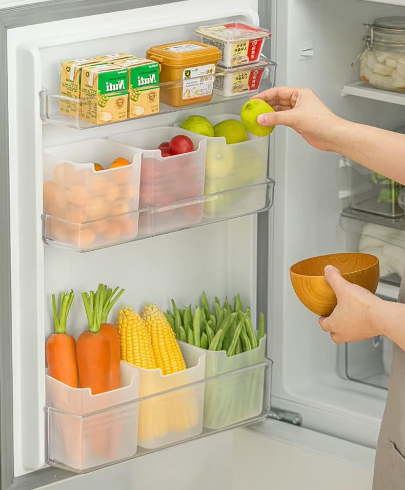 Image of LUXART Fridge Side Door Storage Containers, BPA-Free Food Grade Plastic, Set of 6, Transparent Space-Saving Organizer for Refrigerator, Kitchen Pantry and Vegetable Freshness