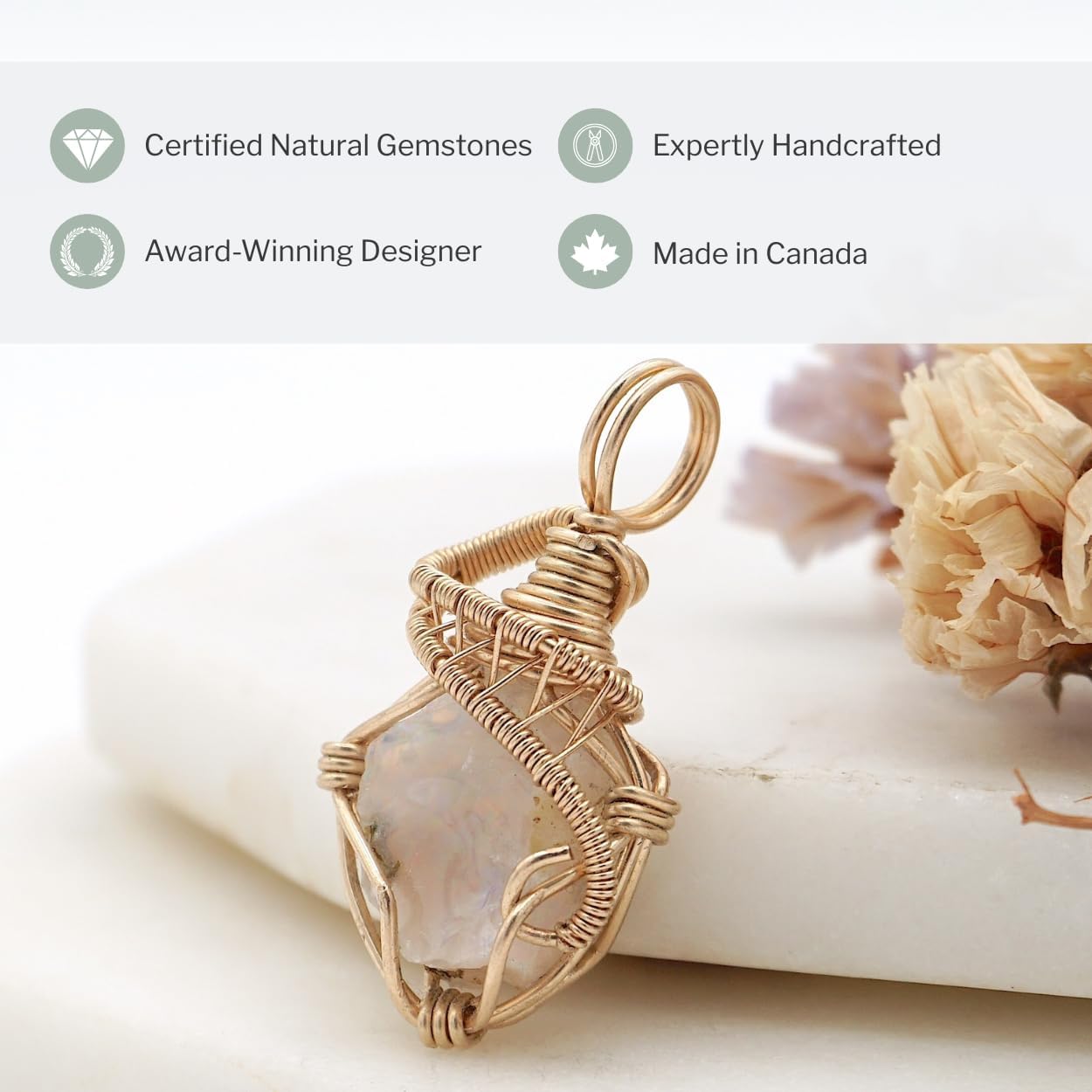 Designs by Nature Gems Raw Pendant Necklace – Wedding Gift Jewelry, 18" 14k Gold Filled Chain - Image 4