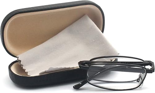 Miniatura 7 de Gafas de lectura plegables de metal rectangulares compactas con estuche de cuero para hombres y mujeres