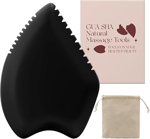 Gua Sha Facial Tool: Black Jade Stone Face Gua-Sha Tools, Natural Bian Stones Full Body Massage Tool for Neck/Shoulder/Back/Leg