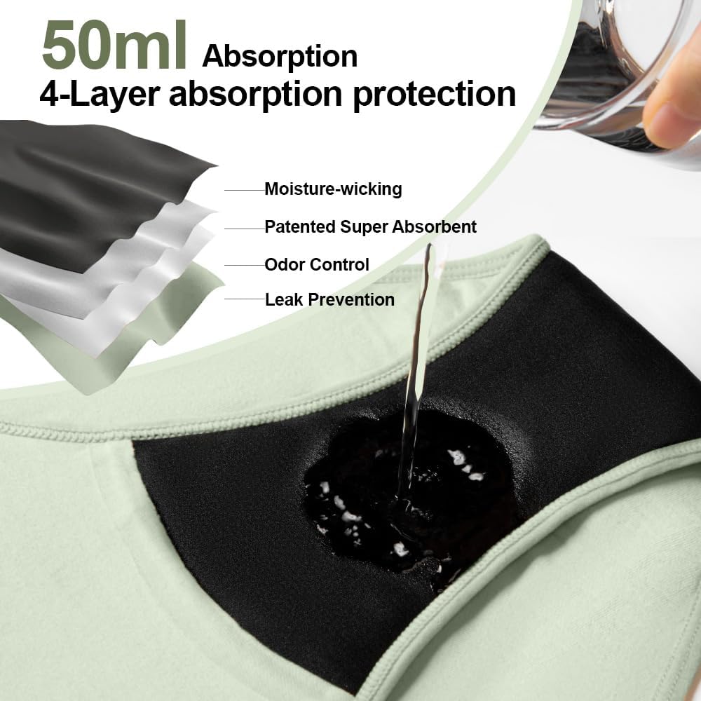 BATTEWA Incontinence Underwear for Women,Leak Proof Underwear Washable Absorbency Cotton Panties Bladder Leakage Protective 50ML(Beige,Large,3-Pack) - Image 6