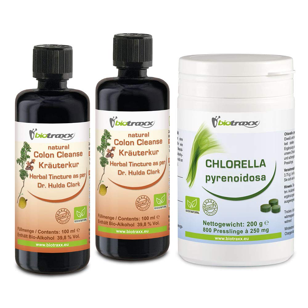 Biotraxx Black Walnut Clove Wormwood Plus Chlorella XL Full Course Dr. Hulda Clark. Made in Germany