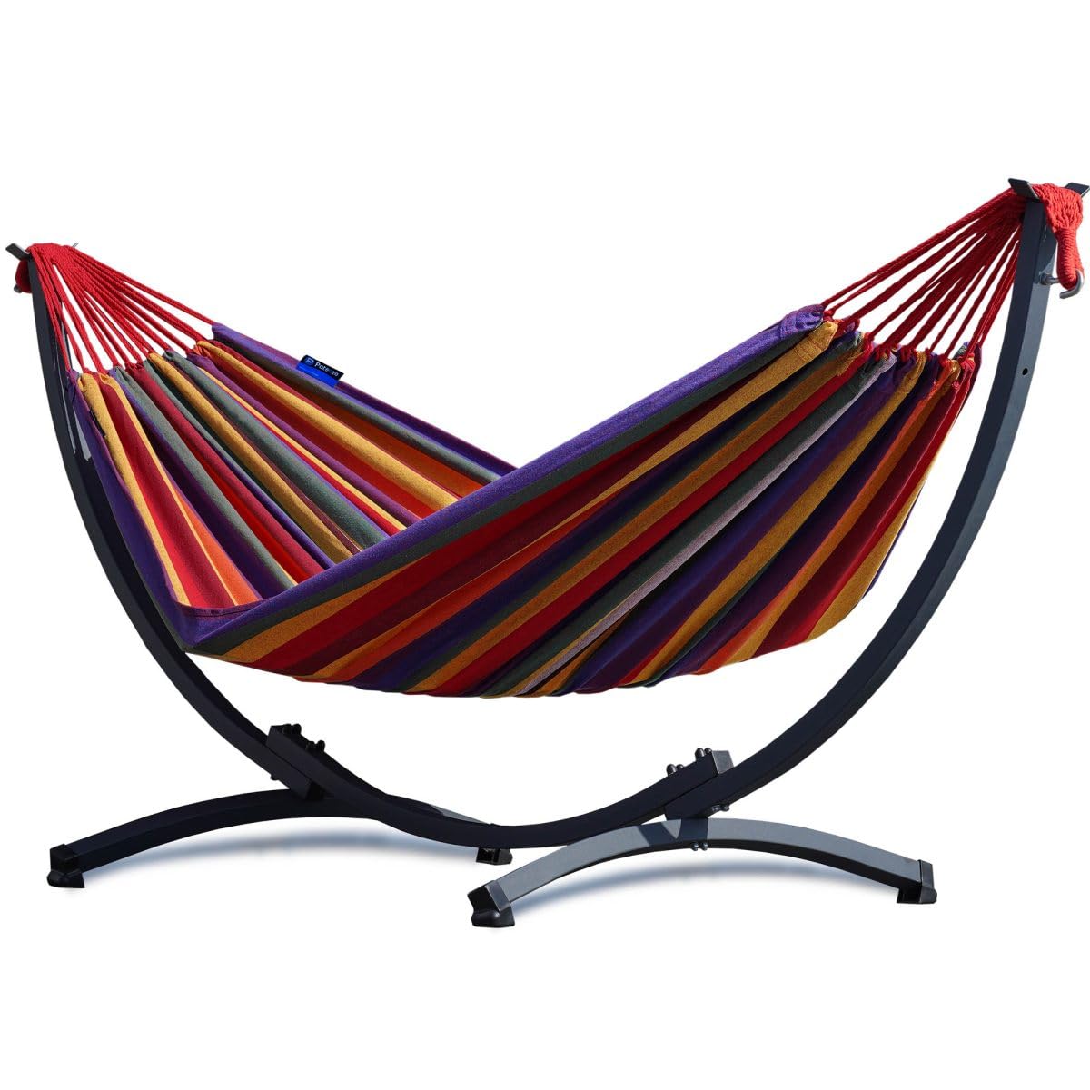 Potenza Hängematte mit Gestell I Stabiler Rahmen 200kg - 250cm Balkon I Hängematte 200x120cm I Indoor Outdoor Garten Pool Terrasse Stahl (Basic Gestell Graphit, Rot)