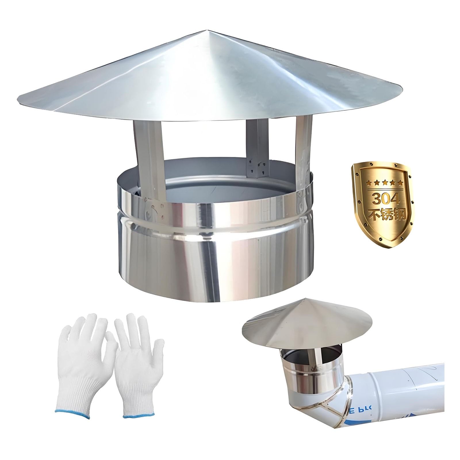 KGLHJDY Stainless Steel Chimney Cap 0.6mm 304 Weatherproof Vent Cover for Exhaust Pipe 6.3in (16cm) Flue Pipe Ventilation Hood Chimney Protection