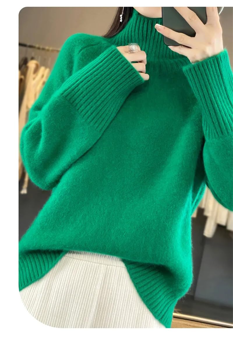Dninmim Suéter de cachemira grueso de media tortuga para mujer, camisa de invierno holgada y perezosa