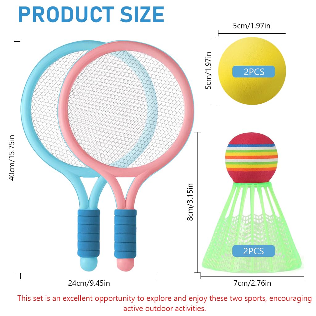 PROBEROS Kids Racket Set, 9 Inch, 2 Tennis, 2 Badminton Balls