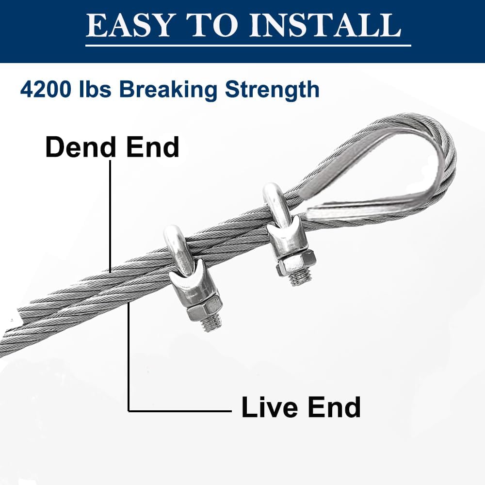 1/4インチ ステンレススチールケーブル 7x19ストランド航空機ワイヤーロープ 高耐久アプリケーション用ケーブル ジップアイヌとアウトドアプーリーケーブル デッキ手すり グローブ付き 破断強度6400ポンド 300フィート Amazon | hannger 1/4インチ 亜鉛メッキスチールケーブル 7x19