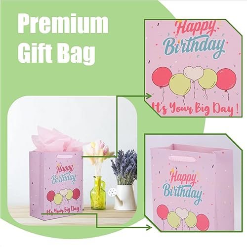 Miniatura 3 de RNORRI Bolsas de regalo de 13 pulgadas de gran tamaño con papel de seda y tarjetas, bolsas de regalo de feliz cumpleaños con asas, bolsas de