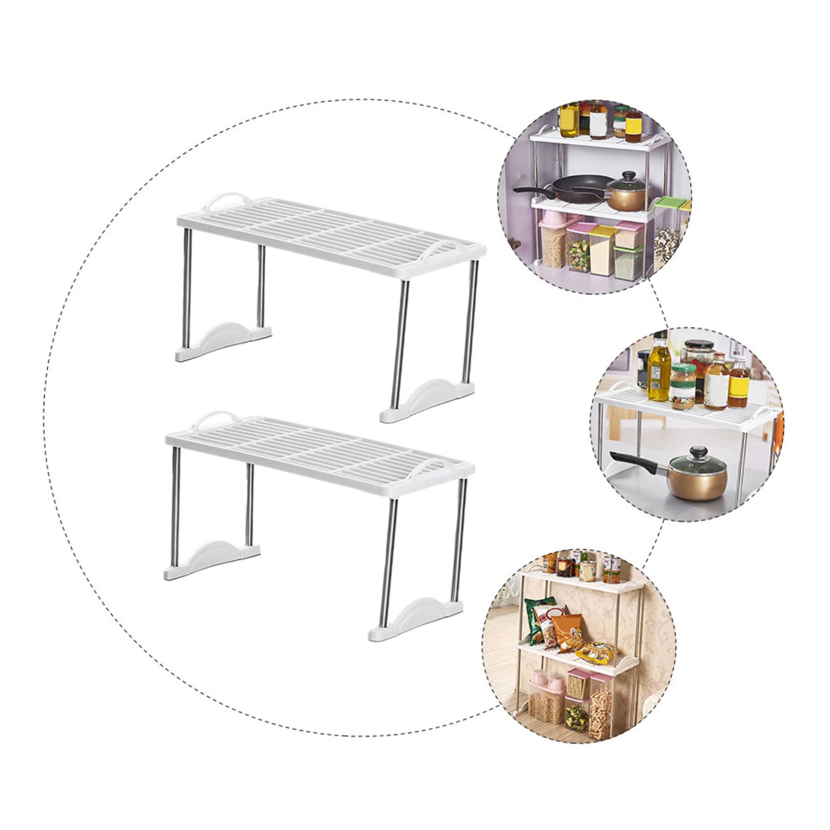 Housoutil Scaffale Portaoggetti in Metallo 2 Pezzi Supporto di Stoccaggio Multiuso Bianco 42X22X22 CM per Cucina e Bagno Mensola da Pavimento Resistente per Condimenti e Utensili