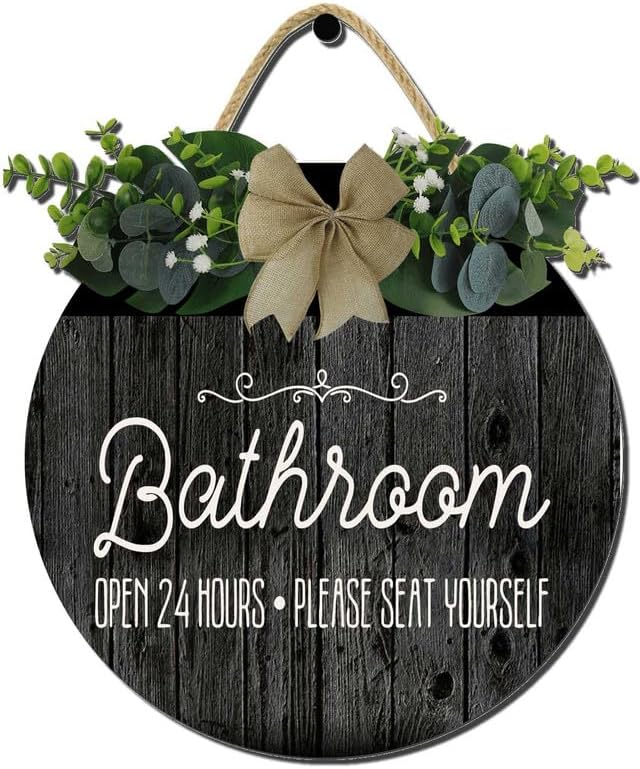 Bathroom Decor,Bathroom Open 24 Hours Please Seat Yourself,Wood Rustic Farmhouse Hanging Bathroom Sign,Modern Farmhouse Sign