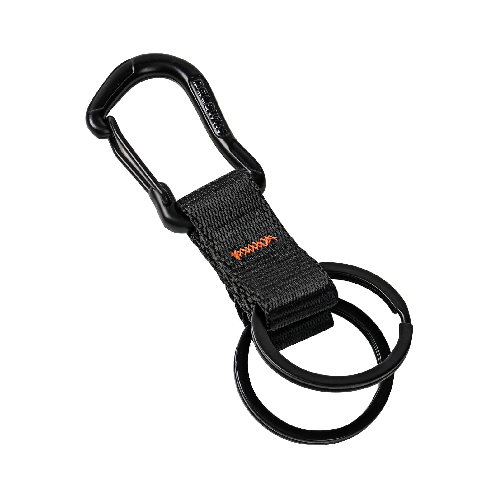 DELSWIN Carabiner Lanyard Keychain, Heavy Duty Key Chains for Car Key with 2 Key Rings, Multifunctional black Keychains for Men and Women