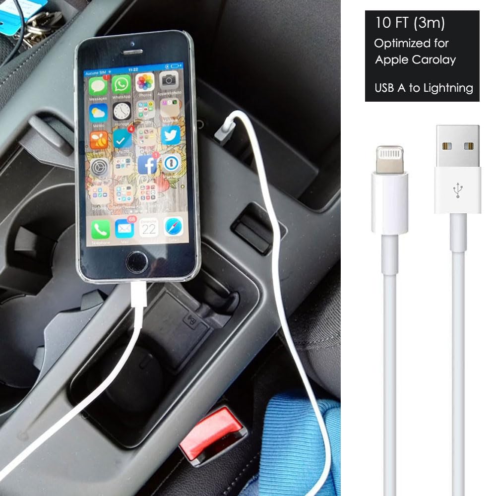 Cable USB A a Lightning para iPhone 14, cable Carplay para iPhone 14, 14 Pro Max, 13, Plus, SE 2nd/12/11/Xs/XR, iPad 4/5/6/7/8, Mini 2/3/4/5, cable de carga Air 2/3, cable de carga para coche (10