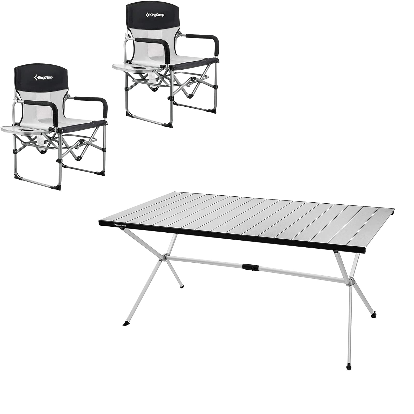 KingCamp Heavy Duty Camping Folding Director Chair Oversize Padded Seat +Lightweight Aluminum Alloy Folding Table,Portable Strong Stable Roll up Table