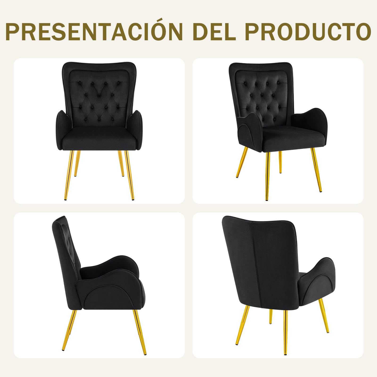 Hellove Pack de 2 Sillones de Salon con Patas de Metal, Butacas Dormitorio Silla Tocador Moderno, Terciopelo Sillón Lectura, Silla Orejero Nordica Escandinavo para Salón Dormitorio Tocador, Negro