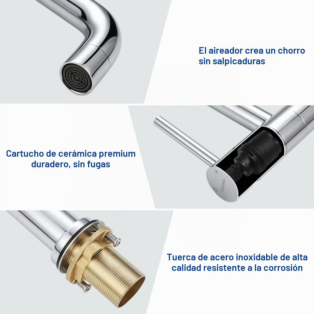 ARCORA Grifo de Lavabo Elevado, 328mm Grifo de Baño, con Aireador Extraíble y Cartucho Cerámico, Giro de 360°, Salida de Agua Fría y Caliente Regulable, para Lavabos Elevados de Baño, Cromado