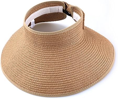 Aerusi Women's Bow Tie Straw Visor Summer Sun Hat Tan