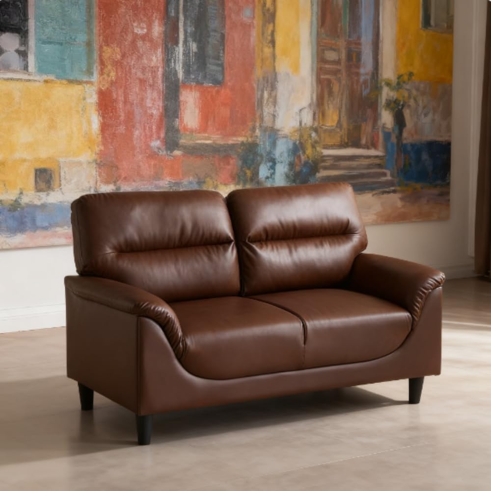 一体型アームレスト、圧力分散設計 耐荷重性を備えた PU レザー製のモダンでシンプル ラブシートです。 (Brown + PU +