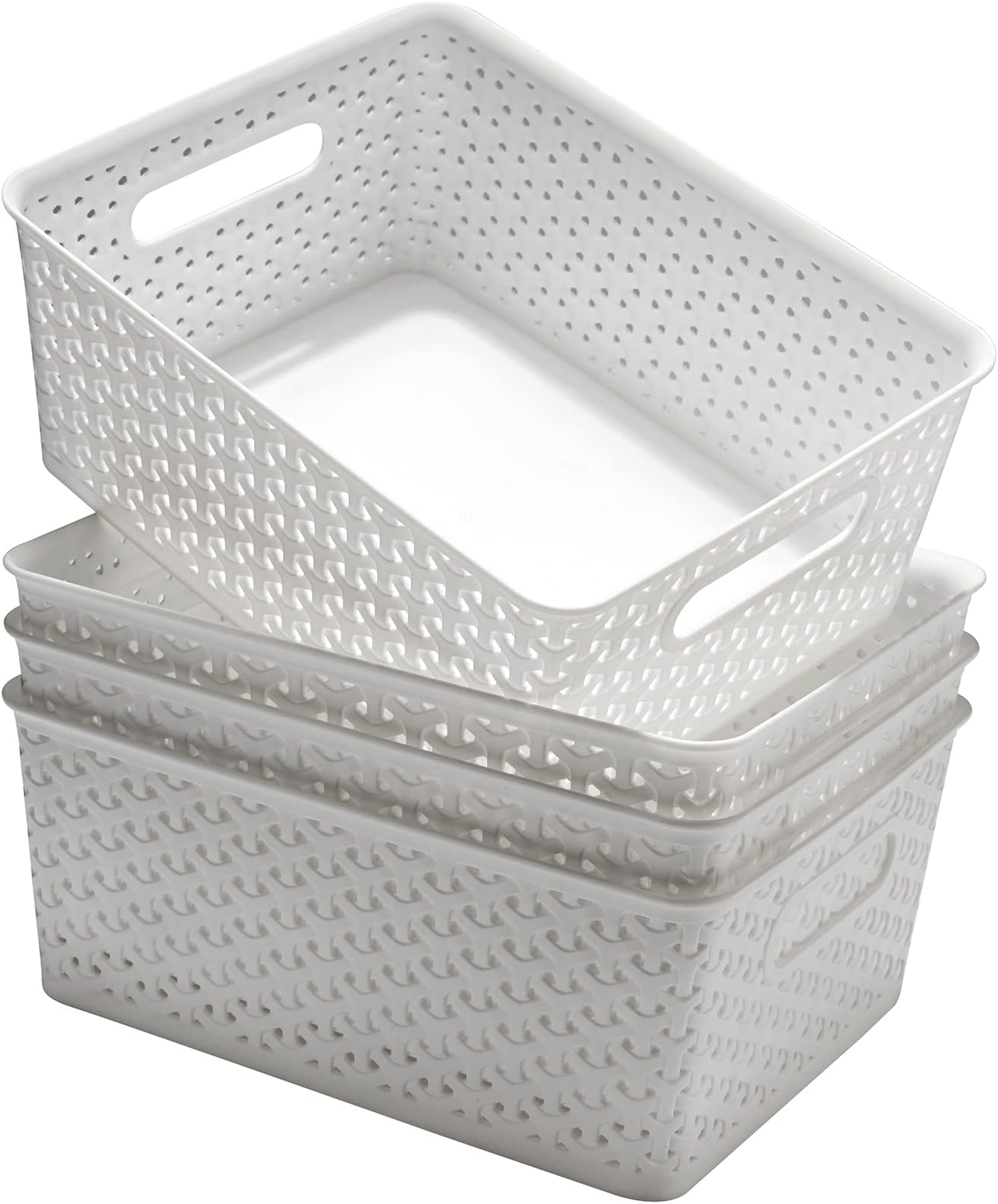 Plastic Storage Basket,Medium Weave Basket Organizer,4-Pack (White)