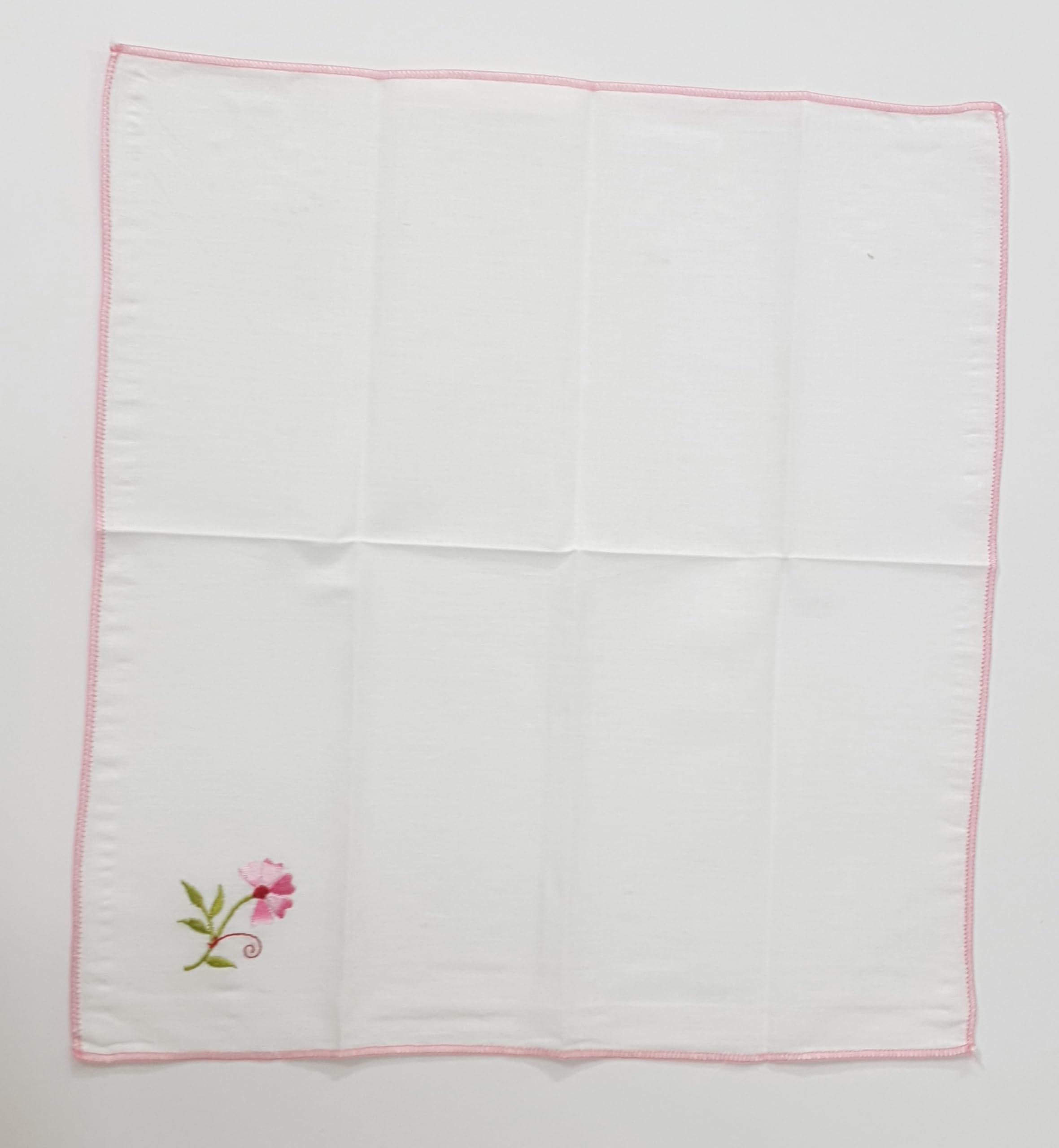 ANVIK Women/Lady Cotton Embroidery Floral Handkerchief .Hanky for Kids Girls for School Size 33cm by 33 cm (White) Pack of 6 - Image 4 thumbnail