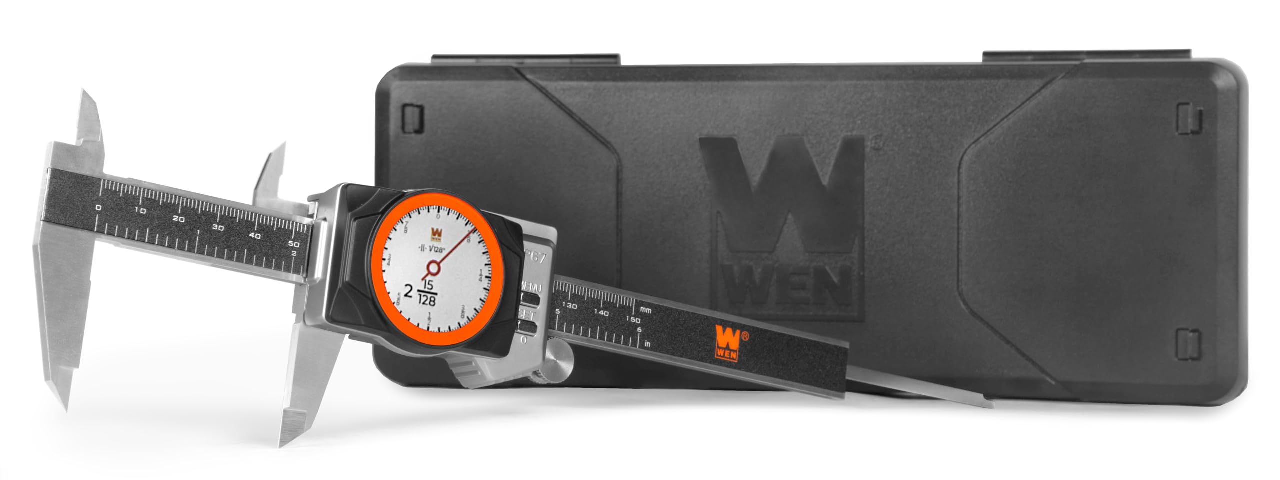 WEN 6-Inch Stainless Steel Digital Dial Caliper with LED Readout, Smart Functionality, and Storage Case, IP67 Rated (10767D)