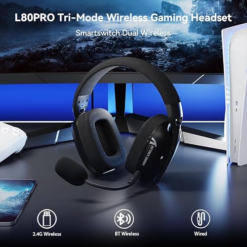 MAMBASNAKE ATTACK SHARK L80PRO Ultralekkie Bezprzewodowe Słuchawki do Gier z Giętkim Podwójnym Mikrofonem, 7.1 Surround Sound, Tri-mode (2,4Ghz/BT/3,5mm Jack), 40 mm Driver, do PC/Mac/PS/XBOX, Czarny