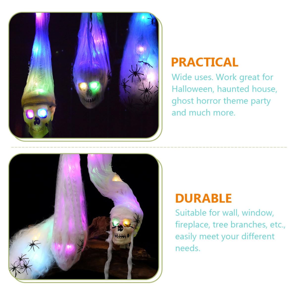 OSALADI 5 Pezzi Decorazione Halloween Scheletro Luminoso da Appendere in Plastico e Tessuto, Addobbo Teschio Luce per Stufa e Festa di Halloween