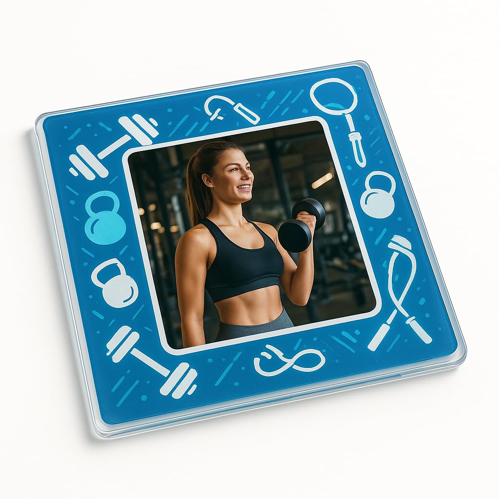 The Plum Penguin Gym Acrylic Coaster Gift With Custom Vibe Frame - Personalized Sports Photo Display For Fitness Enthusiasts
