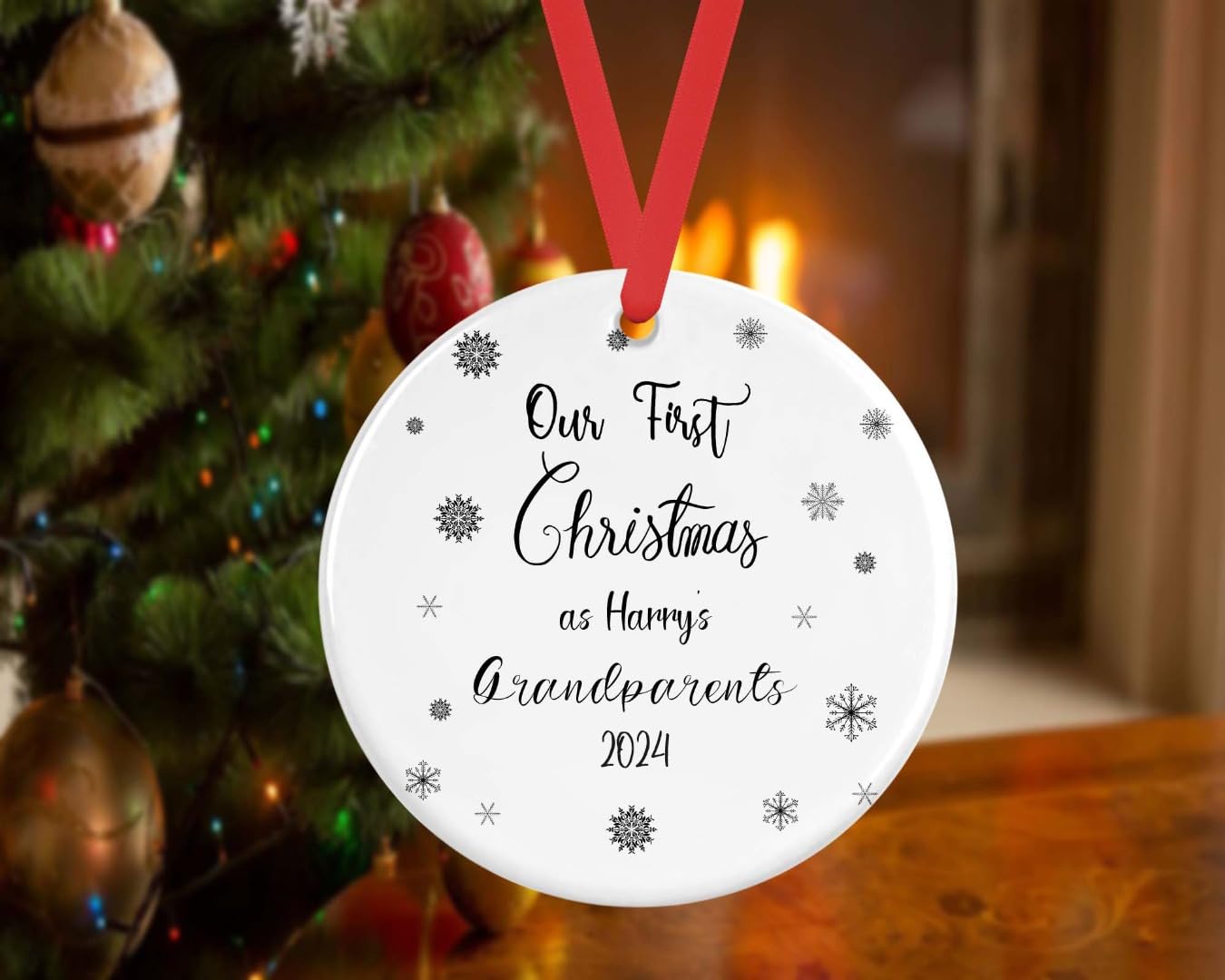 Shamsco White First Christmas As Grandparents Bauble Xmas Personalised Ceramic Ornament Gift