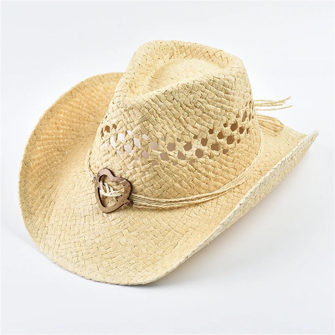 Cappello di paglia da donna, stile occidentale, per attività all'aperto, spiaggia, cappello da sole, Pnnrk, Etichettalia unica