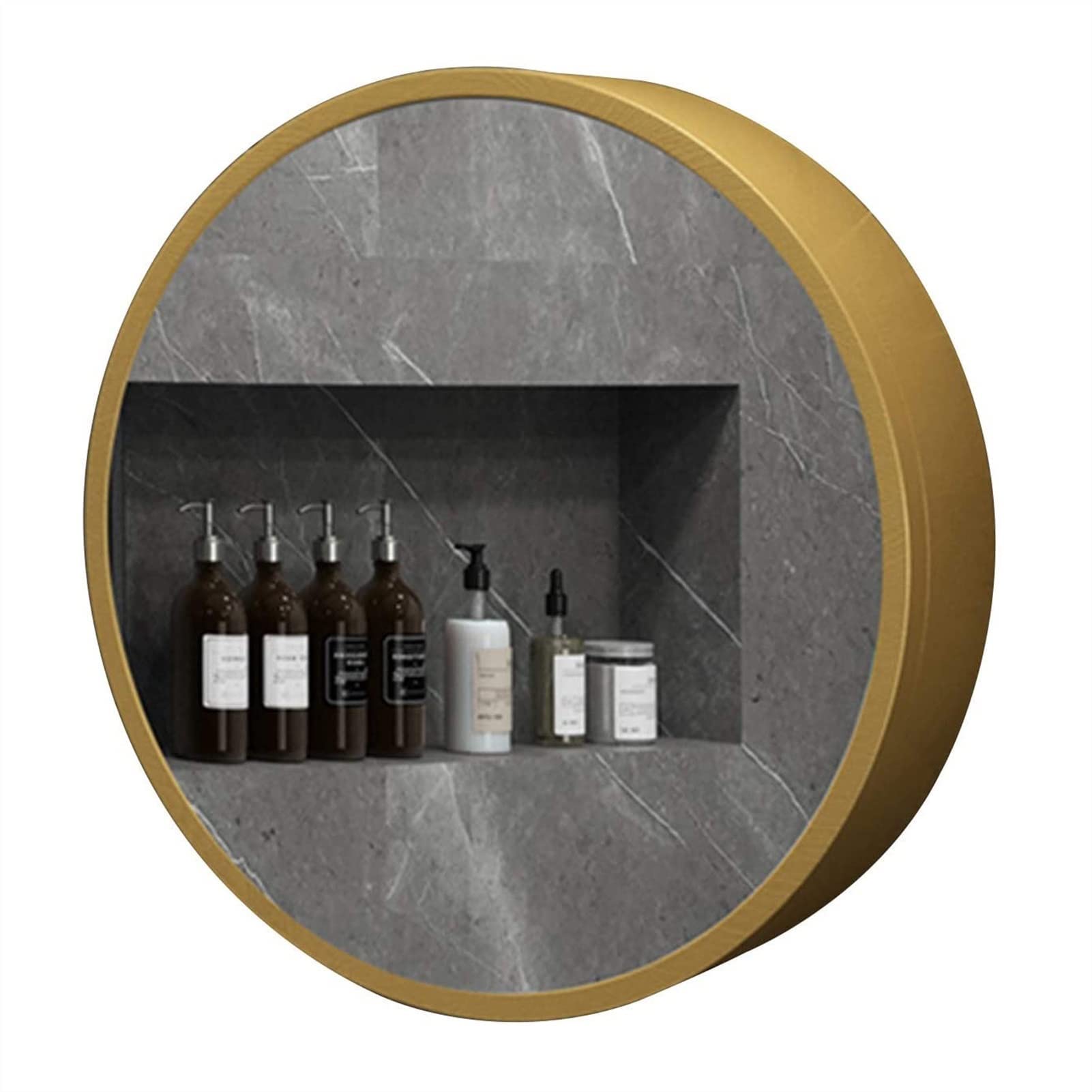 BKSXSOP Gold Round Wall Mounted Bathroom Mirror Cabinet with Storage - 60cm Space-Saving Design for & Bedroom, Stylish Functional Home Decor, Perfect nizing Essentials
