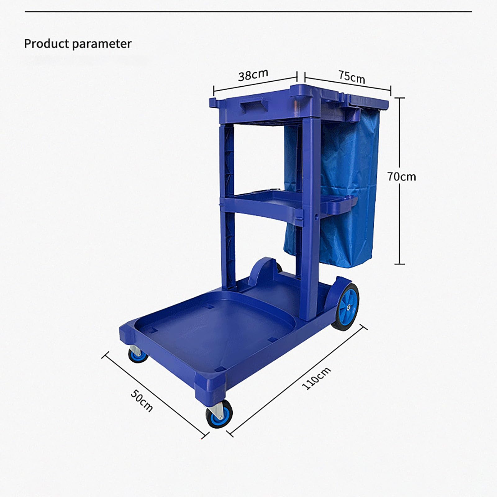 Carrello per Pulizie Commerciali con Ruote e Sacco, Ideale per strutture/Hotel/stadi/scuole/uffici, Colore Blu.