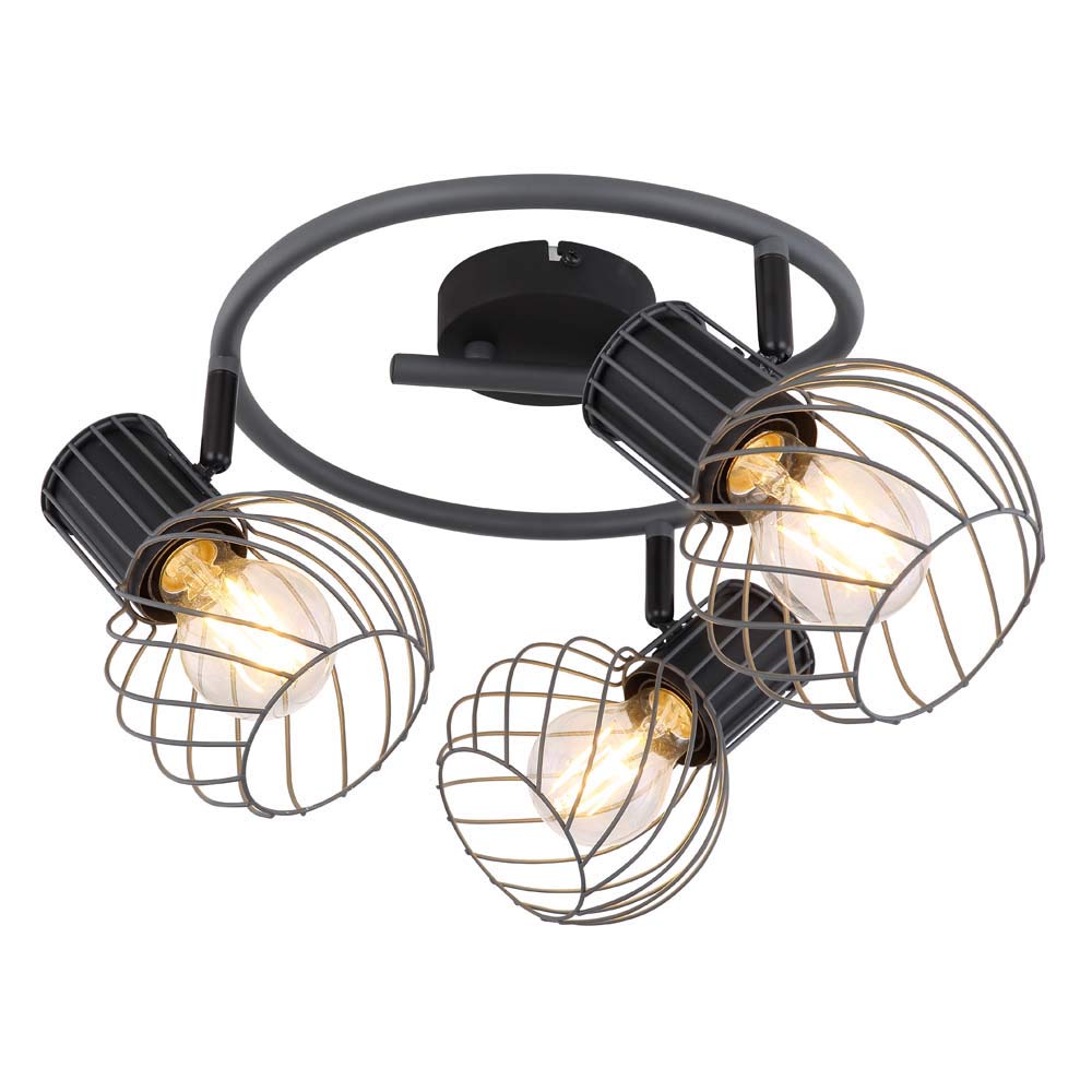 Lampada da soffitto con gabbia in metallo a 3 luci, faretti mobili