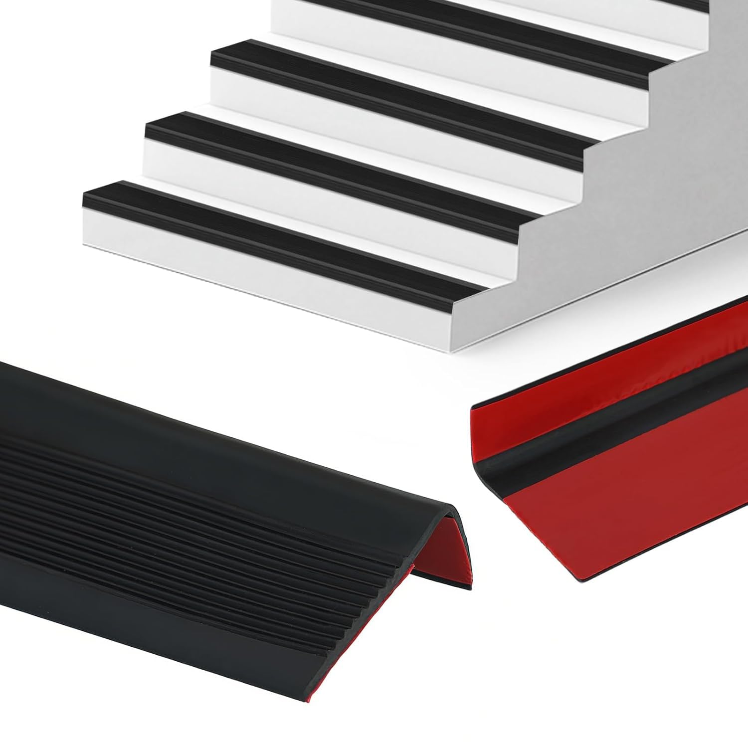 FOELANNE Self Adhesive Rubber Angle Edging, Vinyl Stair Nose Rubber Edge or Adhesive Multicolor Multiple Lengths Indoor Outdoor(Black,1m)