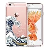 Unov Case Clear with Design Embossed Pattern Soft TPU Bumper Shock Absorption Slim Protective Cover for iPhone 6s iPhone 6 4.7 inch(Great Wave)