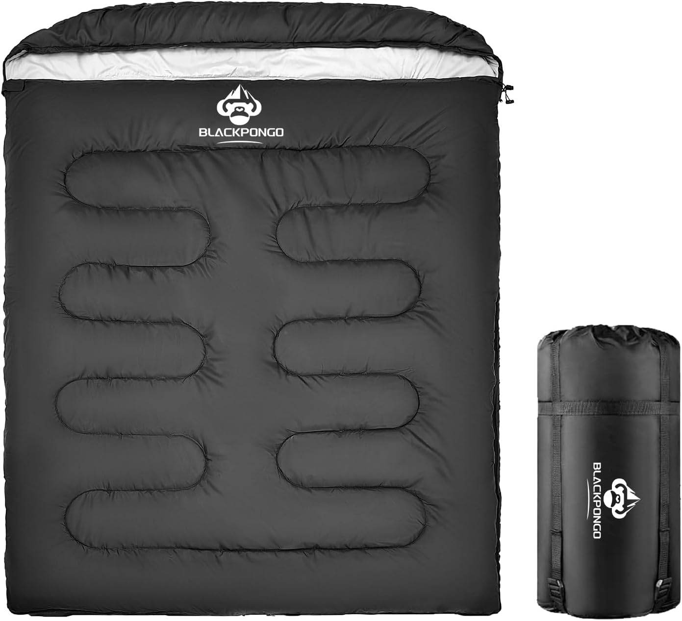 Double Sleeping Bag for Adults Men Women, XL Queen Size Two Person Sleeping Bag for All Season Camping Hiking Backpacking 2 Person Sleeping Bags for Cold Weather & Warm Black