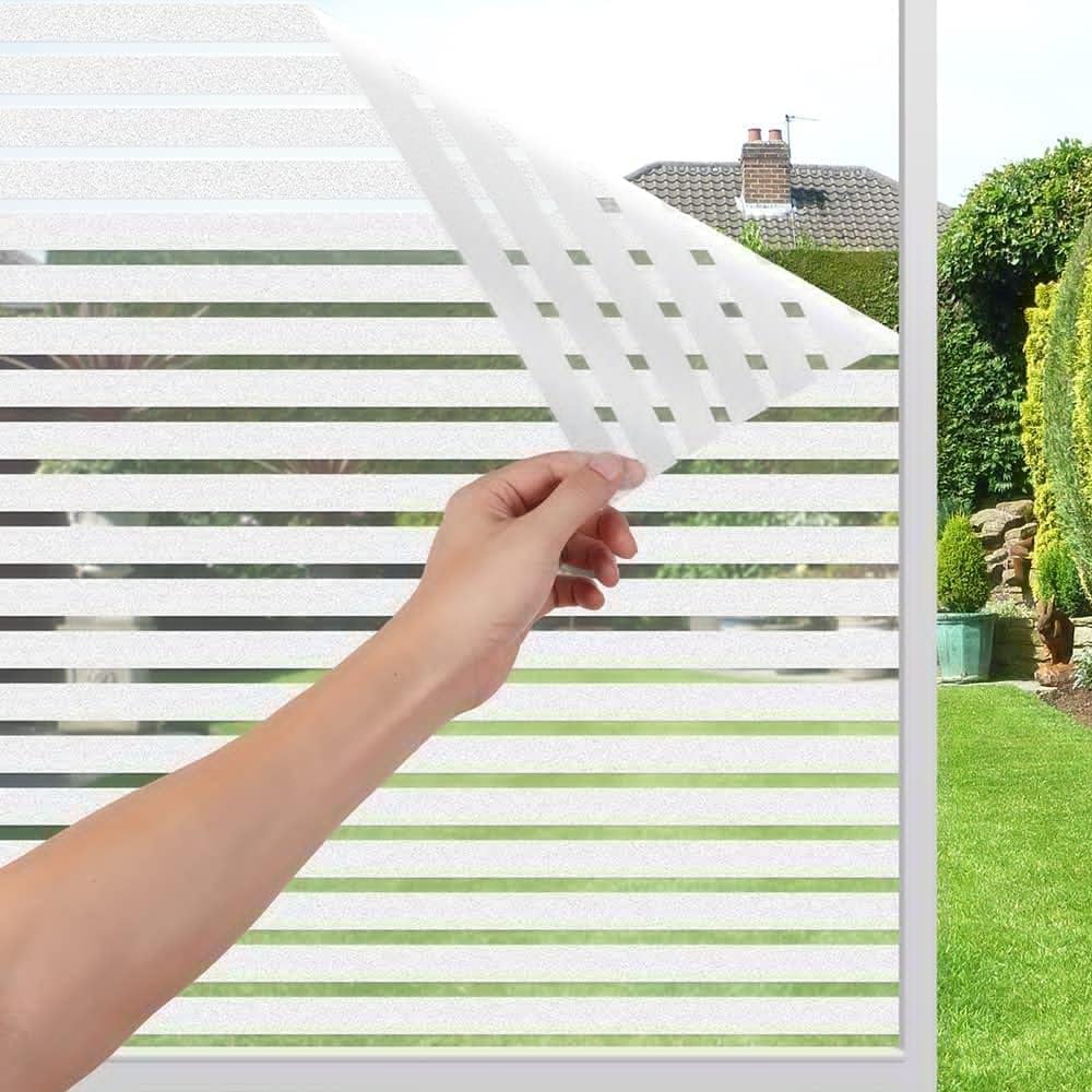 WISDOM StaticCling Frosted Glass Window Film, Bathroom Window Clings Removable Sun Blocking Vinyl Window Stickers for Door Home Office, Non Adhesive (12 by 120inches, Frosted Stripe Pattern) (B0B84W1JS6) Amazon Price History, Amazon Price Tracker
