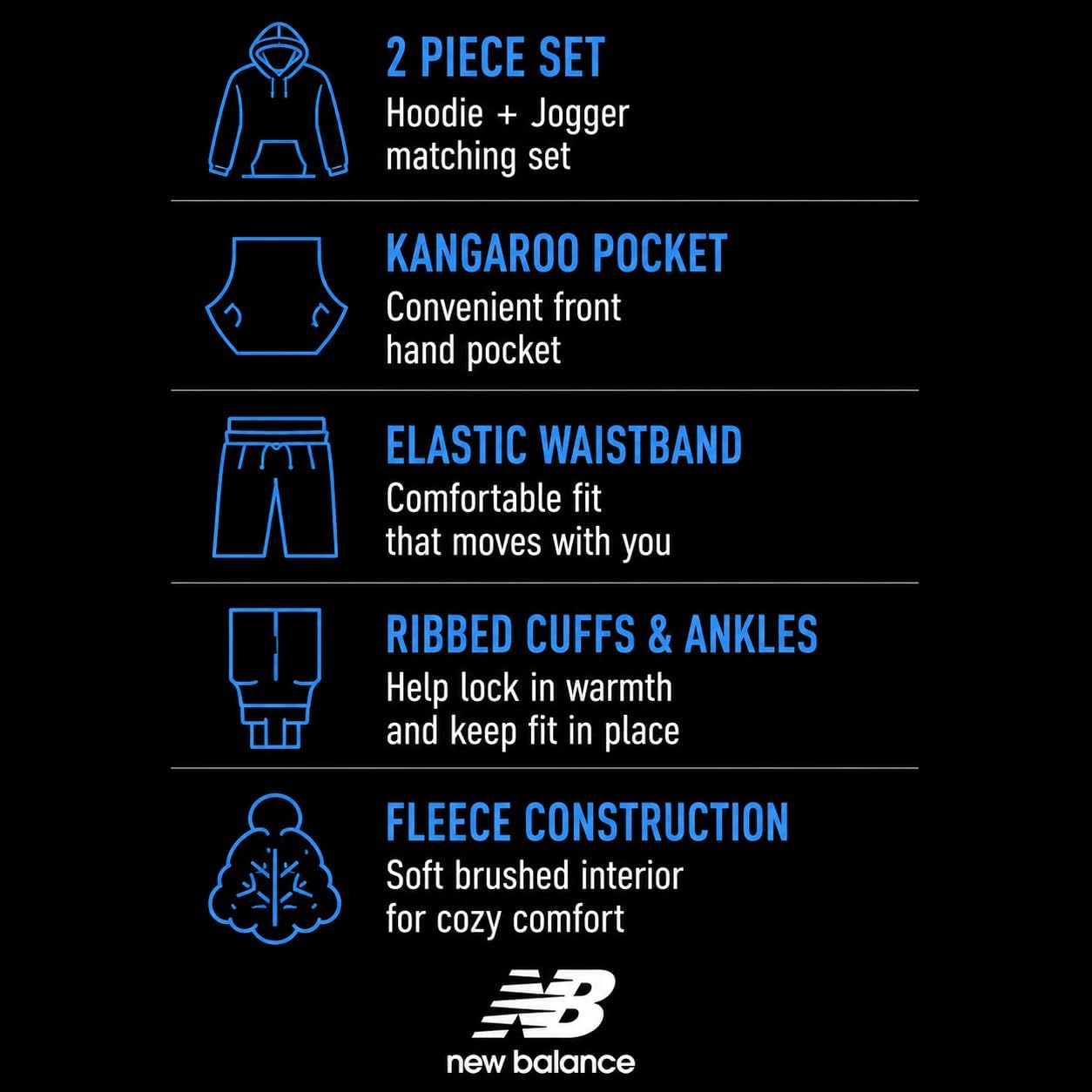 New Balance Boys Sweatpants Set - 2 Piece Fleece Pullover Boys Hoodie and Athletic Jogger Pants Youth Kids Activewear Set
