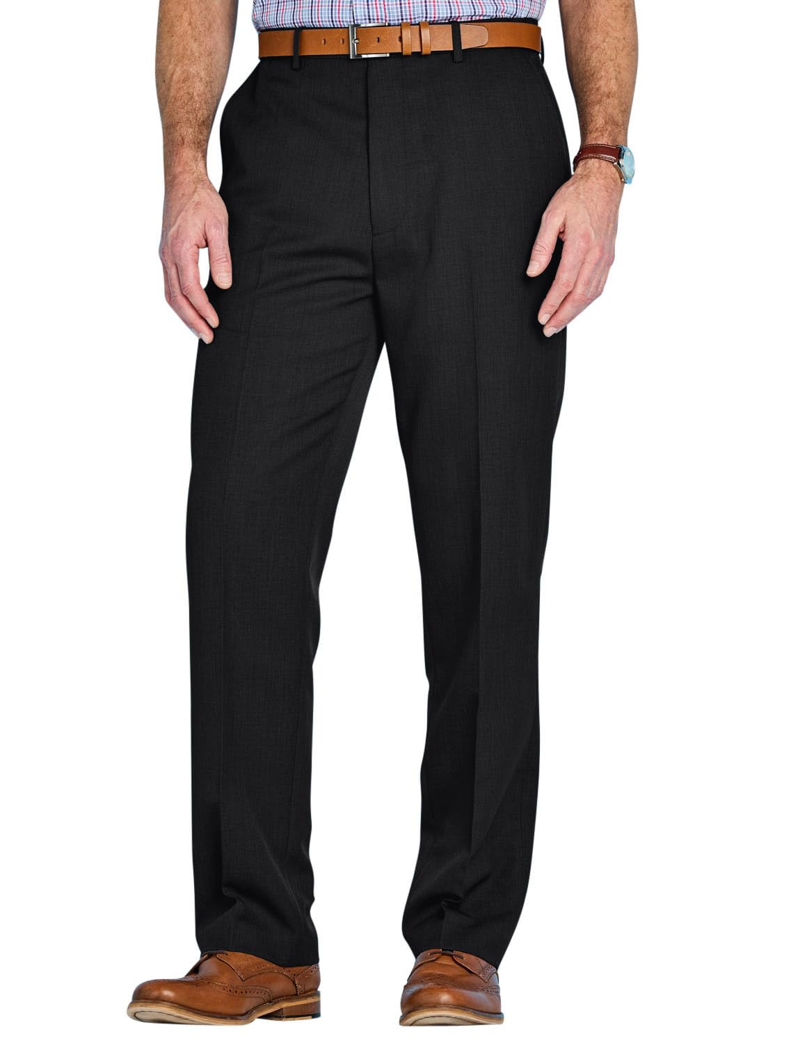 Pegasus Men's Black Stain-Resist Trouser With Hidden Stretch Waistband Easy-Care And Versatile Pants 34W / 29L