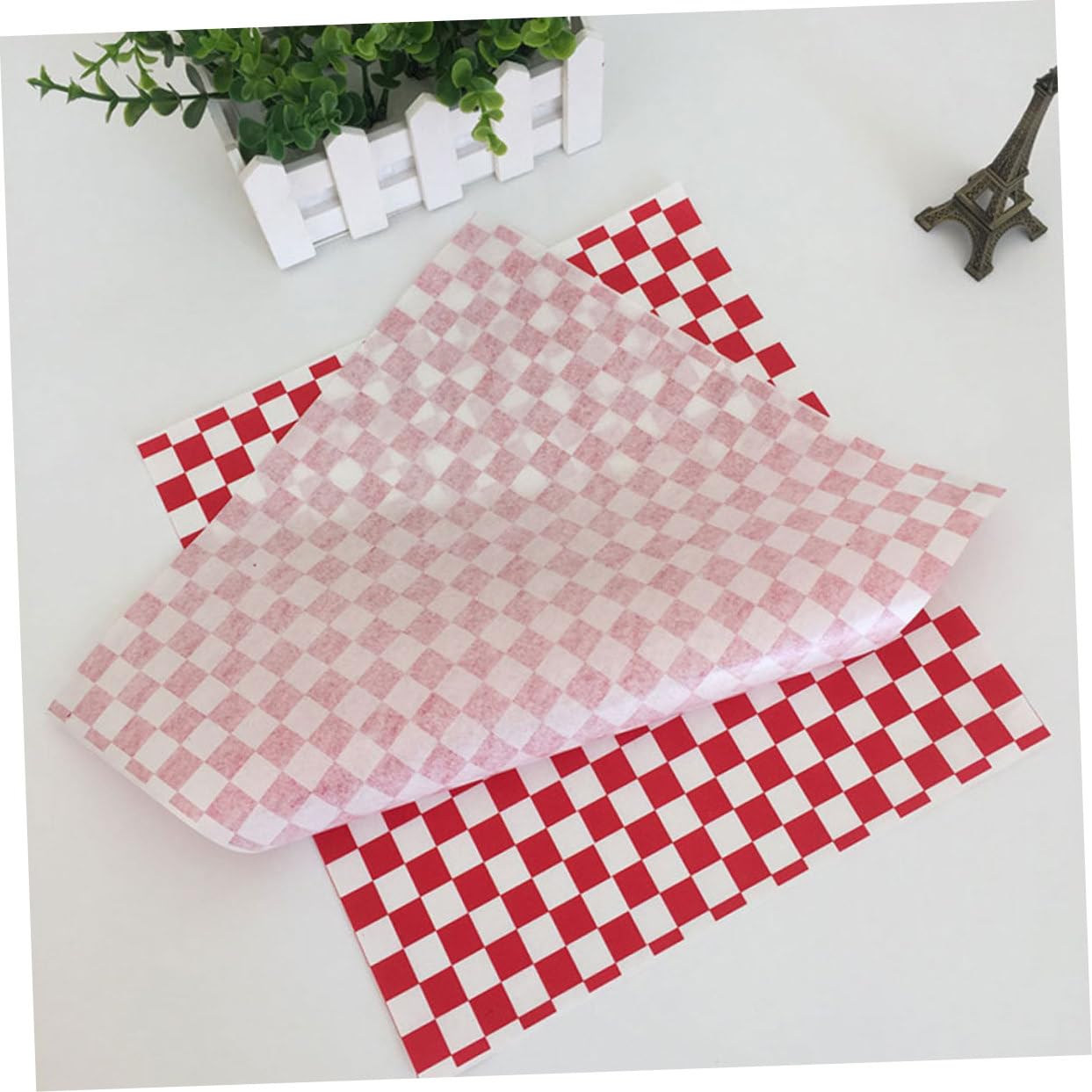 Gatuida 200hojas Papel Encerado Para Alimentos Resistente Grasa Para Freír Envolver Pollo Frito Cuadros Rojos