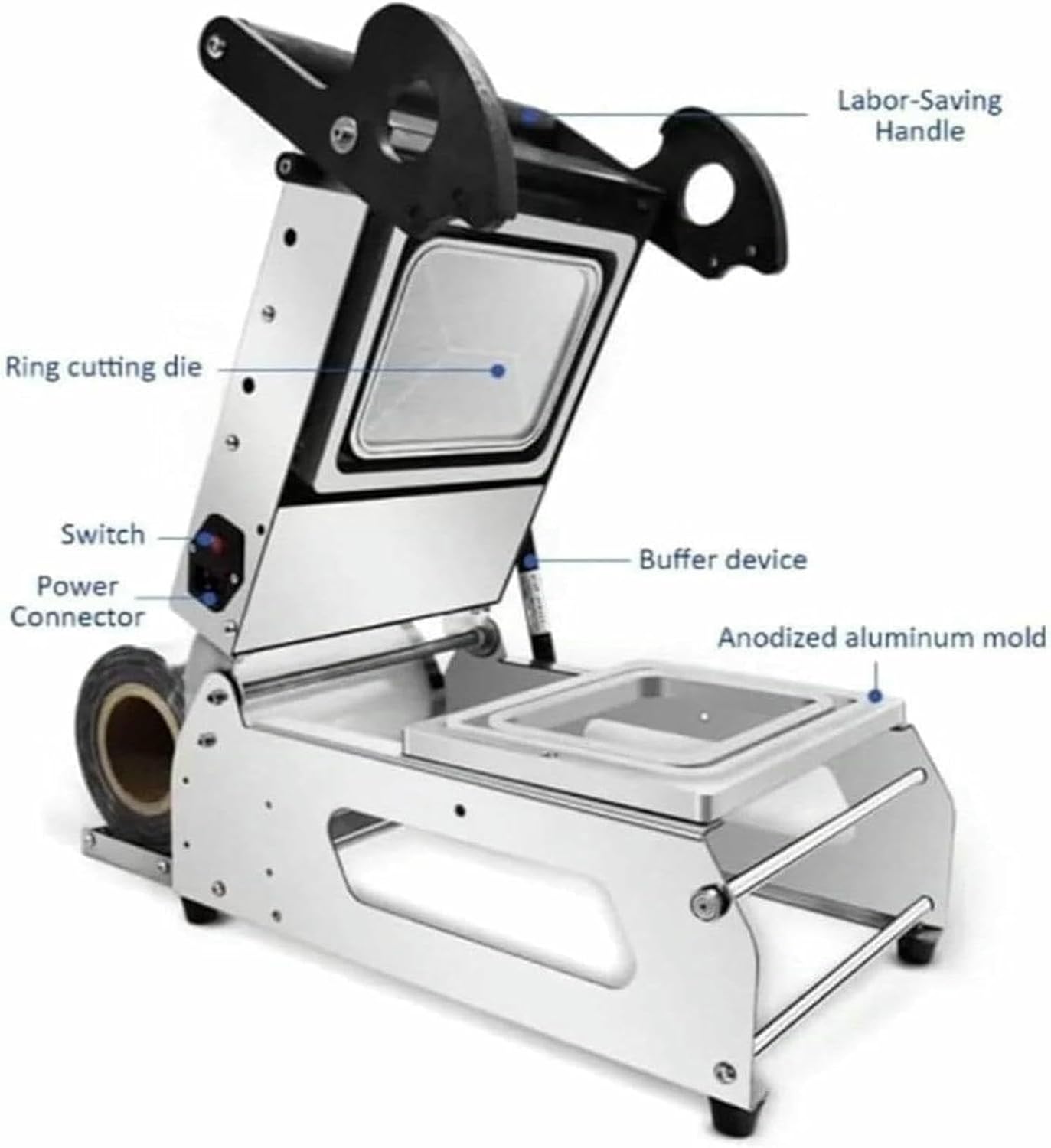 Commercial Meat Tray Heat Sealing Machine - Hand-Pressure Food Packaging for Takeaway Boxes (180mm Roll Film Width)
