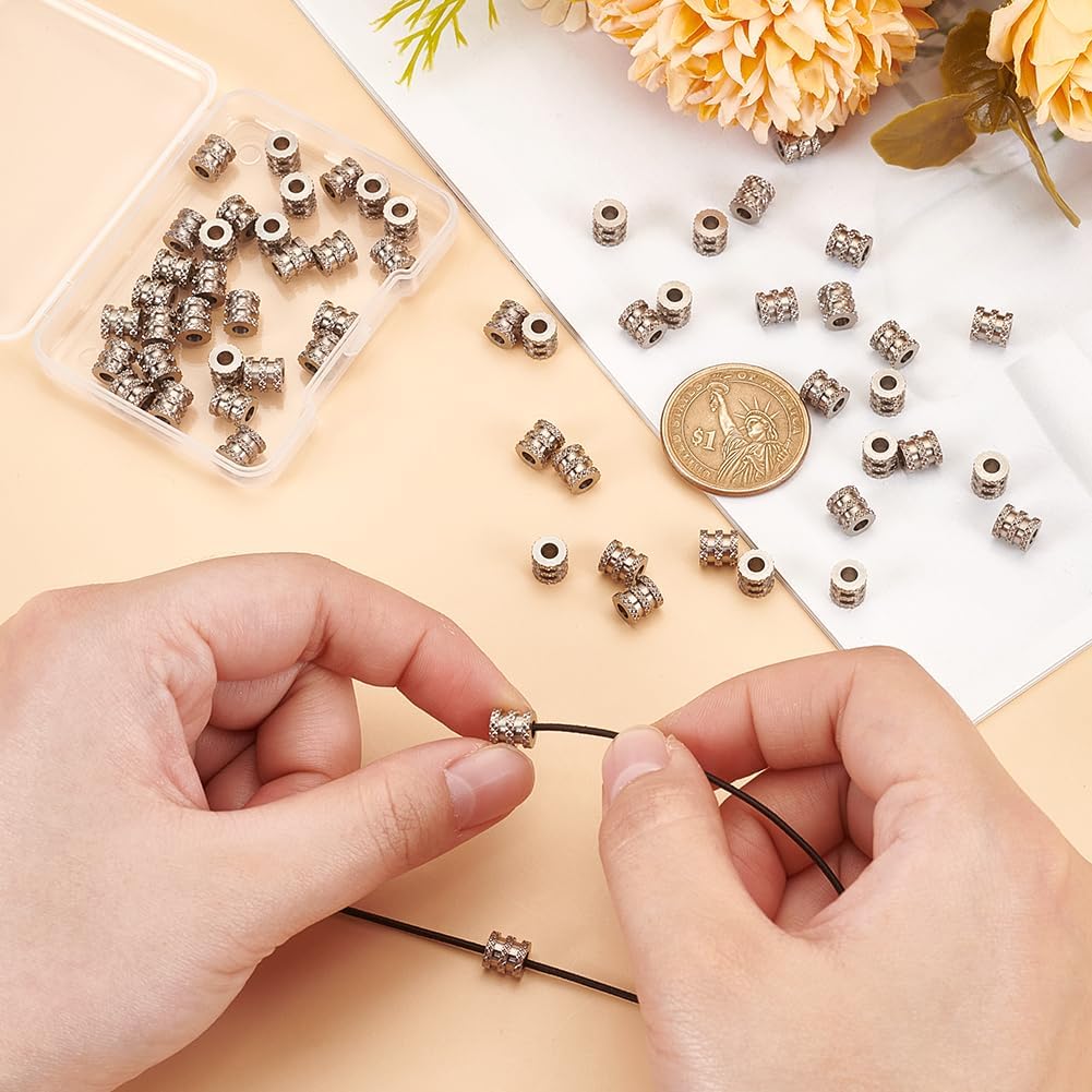 UNICRAFTALE 60pcs Stainless Steel Column Beads Groove Spacer Beads Parachute Cord Bead Lanyard Beads 3mm Large Hole Beads for Bracelet Necklace Jewelry Making, STAS-UN0055-40-US12 - Image 4