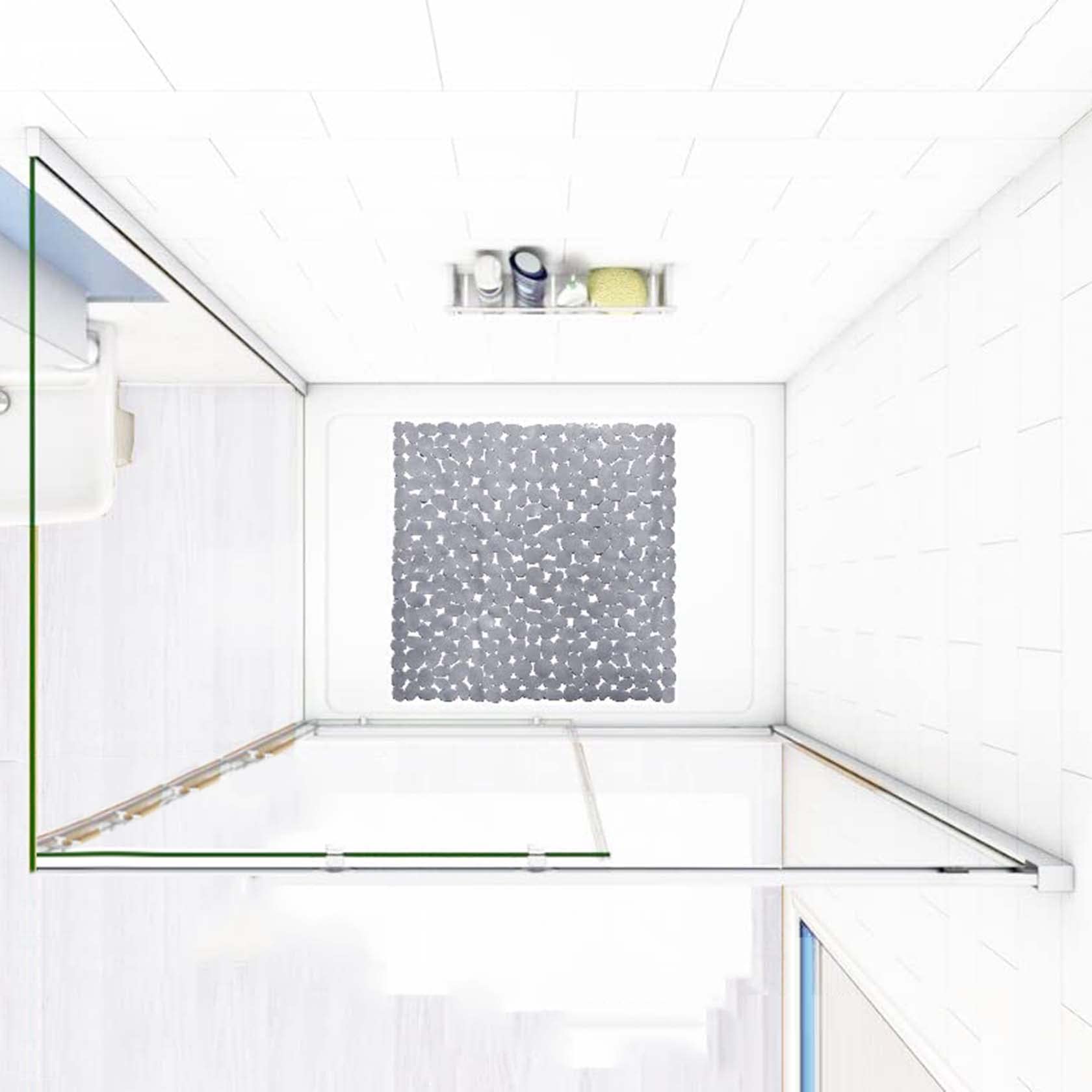 Alfombrilla de Ducha Cuadrada con diseño de guijarros y ventosas, Antideslizante, de PVC, Lavable, Transparente, 54 x 54 cm / 21,3 x 21,3 Pulgadas.