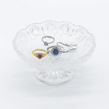 Small Flower Ring Dish Jewelry Tray, Glass Jewelry Dish, Crystal Ring Holder Jewelry Plate Dish, Nightstand Decor Clear Jewelry Bowl Dish for Earrings,Vanity Decorative Tray Trinket Dish Gift