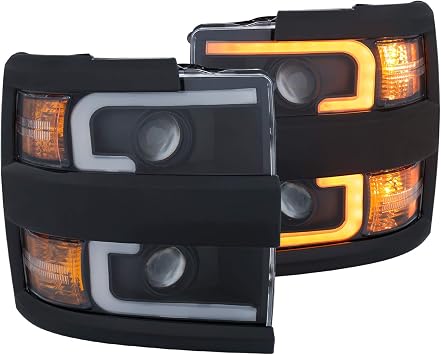 AnzoUSA 111364 CHEVY SILVERADO 2500HD,3500HD 15-19 PROJECTOR SWITCHBACK HEADLIGHT BLACK w/AMBER (BLACK RIM