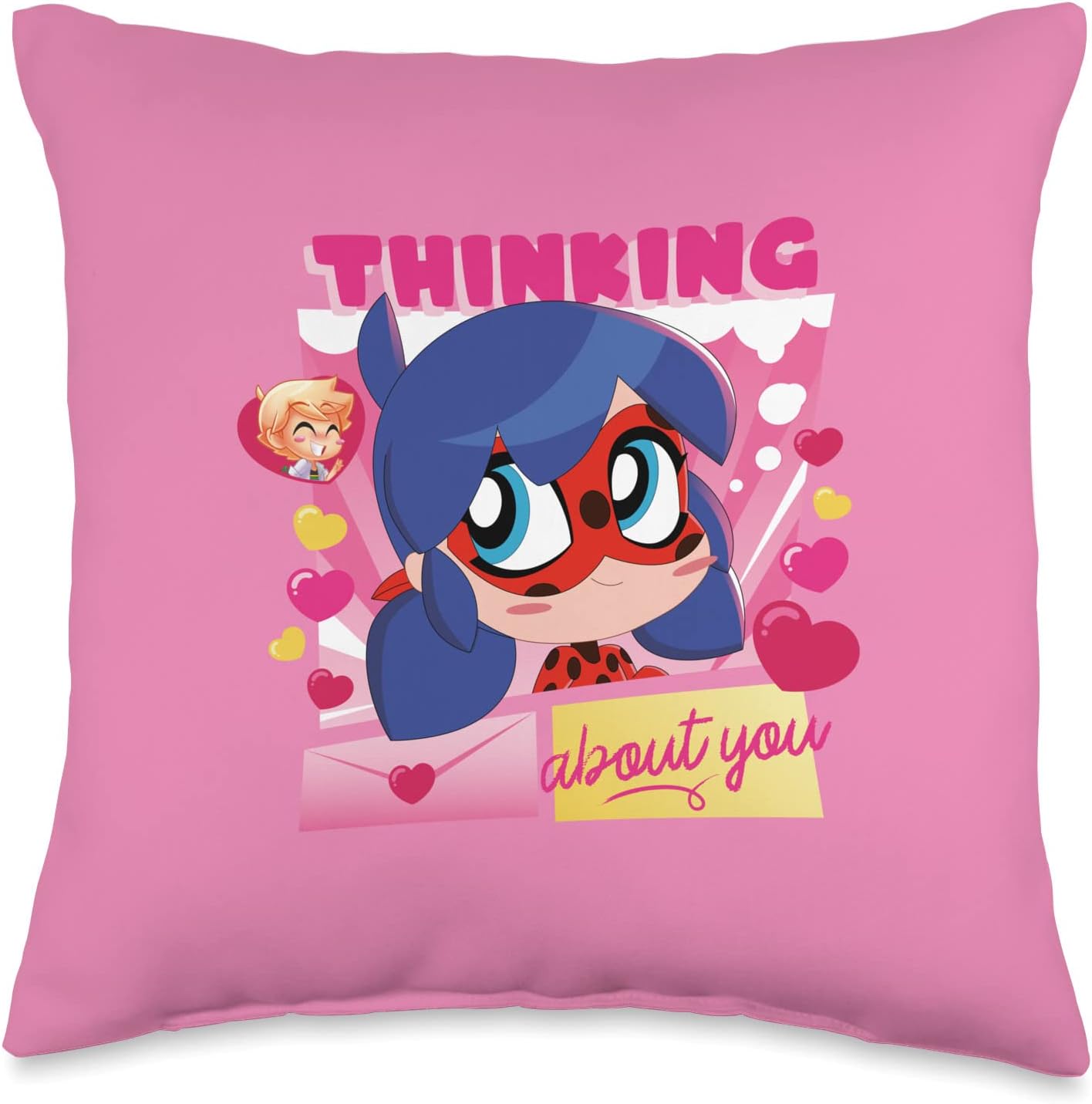 Miraculous Ladybug Chibi Collection Thinking about you Throw Pillow