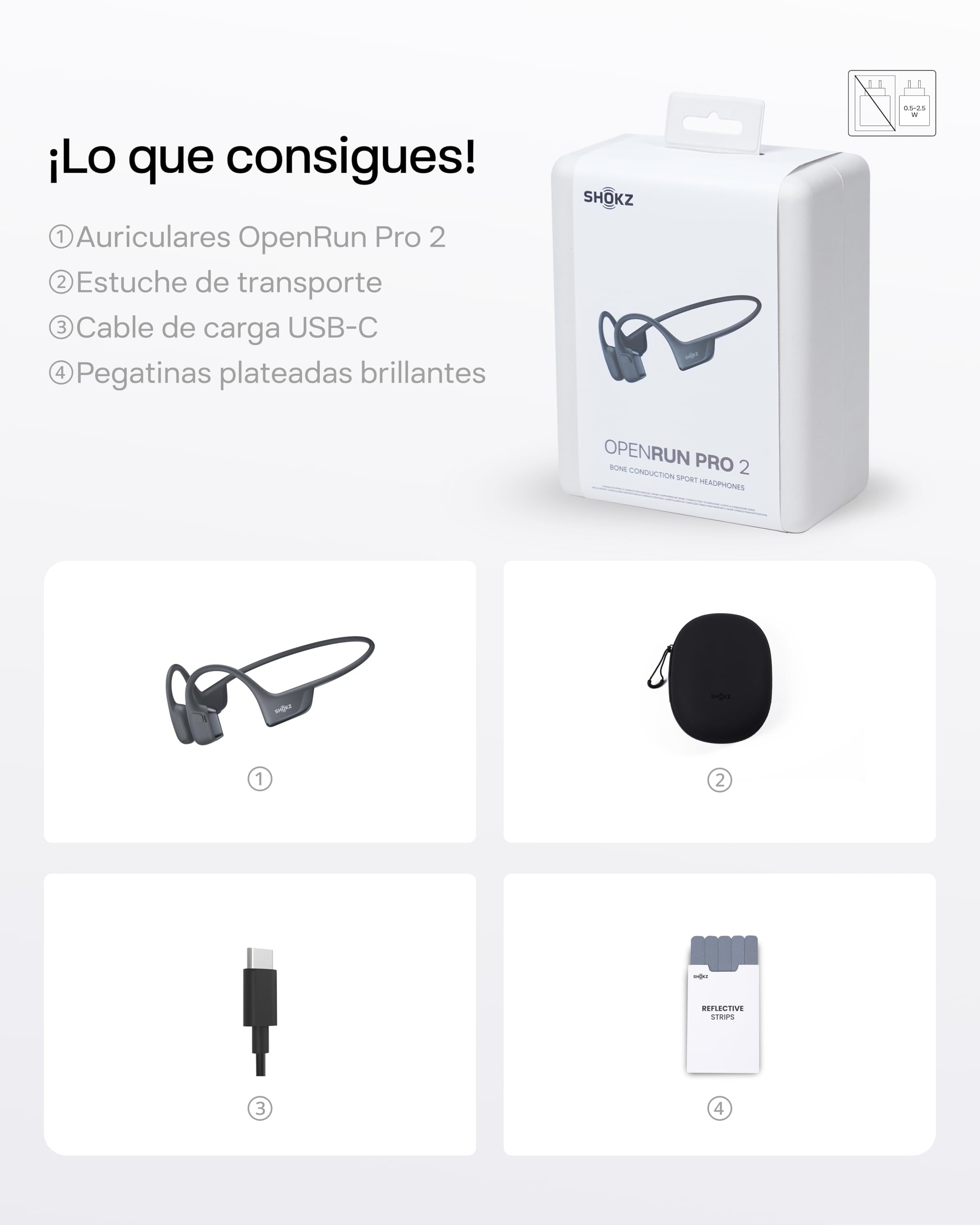 SHOKZ OpenRun Pro 2 Auriculares Deportivos de Conducción Ósea, Inalámbricos Bluetooth 5.3, Micrófonos con Cancelación de Ruido, Resistente al Agua IP55, 12h Reproducción, Carga Rápida USB-C, Negro