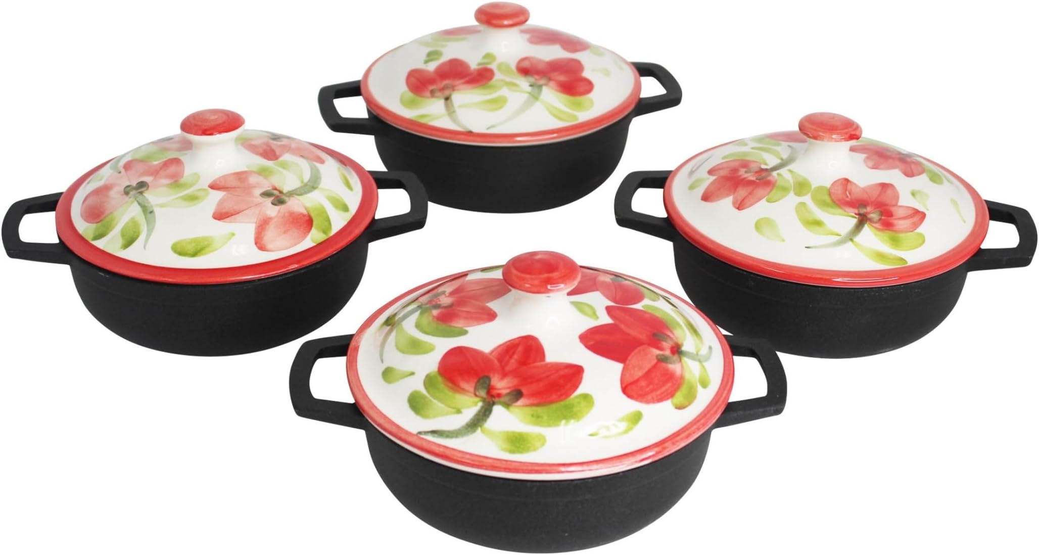 IMUSA USA LIMITED EDITION Hand Painted 8 Piece Caldero Set with Ceramic Hand-Painted Lid (Set includes 4 0.5Qt Calderos with Ceramic Lids)