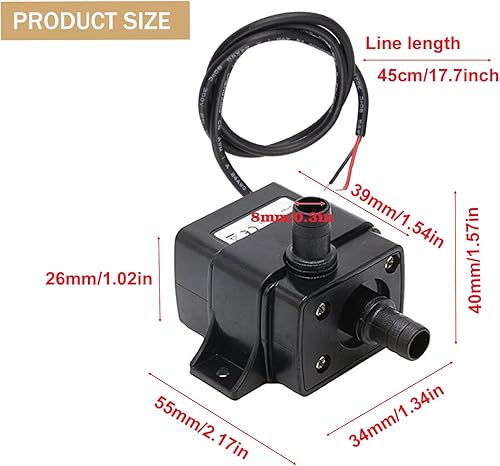 Miniatura 4 de Mini bomba de agua sumergible de 12 V CC, 240 LH 5 W, ultra silenciosa, microbomba sin escobillas, bomba de agua de cabezal de bombeo de 3M para