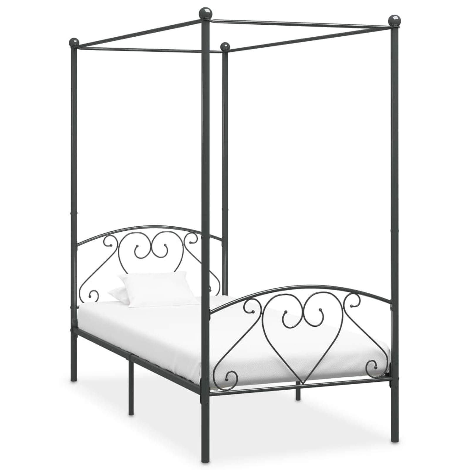 Chusui Four-Poster Bed Frame, Bed Frame, Children's Bed, Bedroom Bed, Complete Bedroom, Bed Frame, Grey Metal 100 x 200 cm